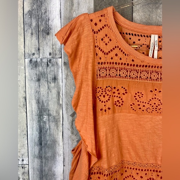 By Anthropologie Eyelet Embroidered Lace Top in Terracotta Size Extra Large. - Picture 5 of 14